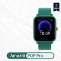 Amazfit Pop smartwatch with colour screen and green silicone strap on wrist