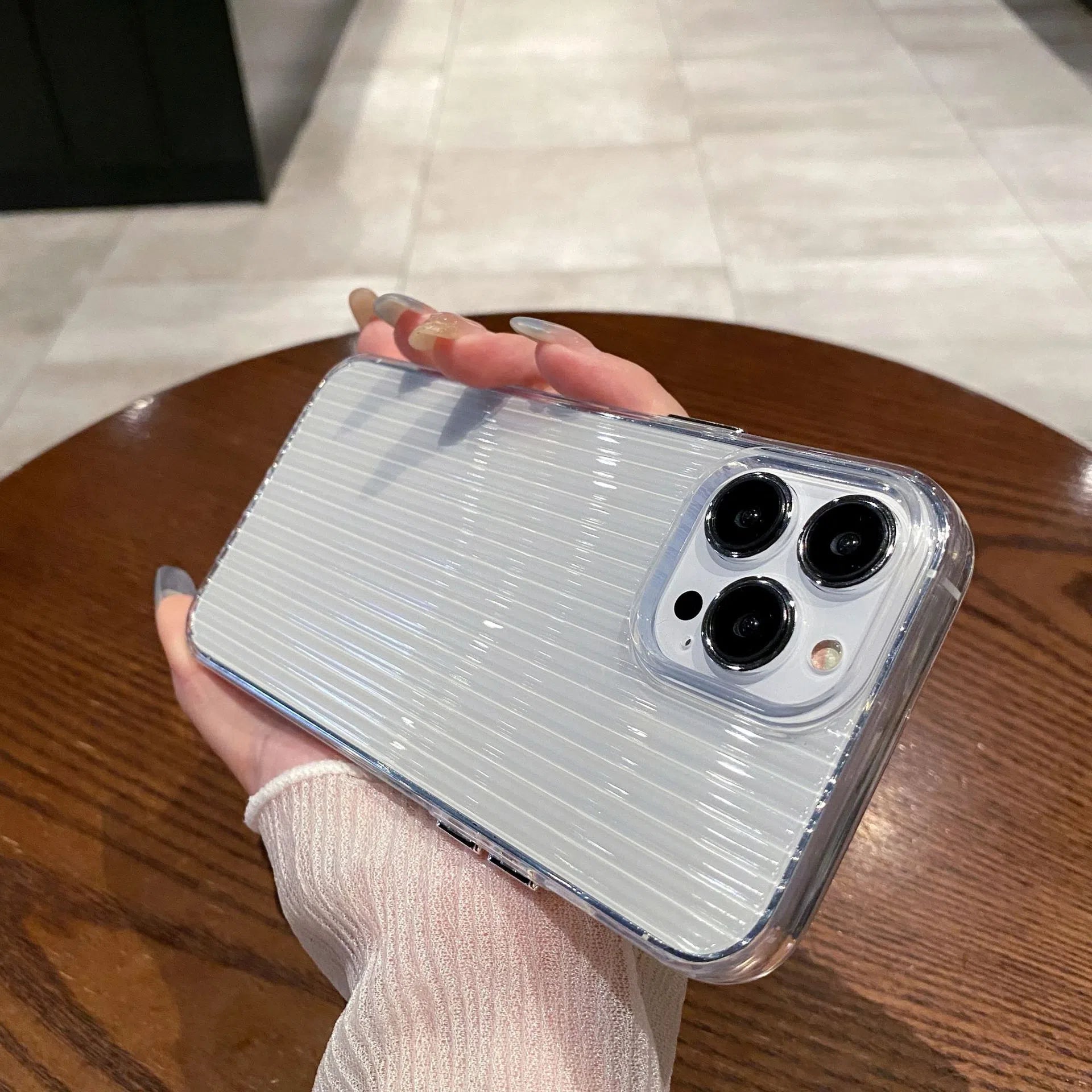 Ripple transparent soft phone case with clear corrugated pattern on an iPhone