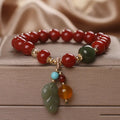 Natural South Red Agate bracelet for women with Hetian jade leaf pendant in ethnic style