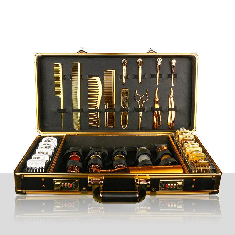 Black PVC storage box for hair tools with measurements showing 55cm length and 27cm height.