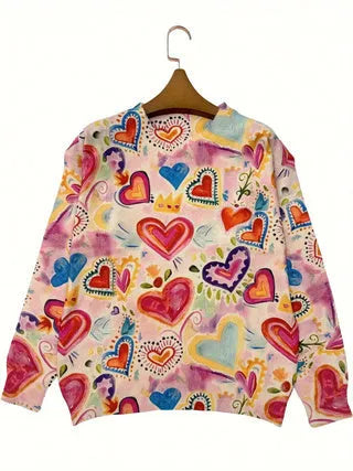 Digital printed casual top with lapel collar in loose fit, available sizes S to 5XL