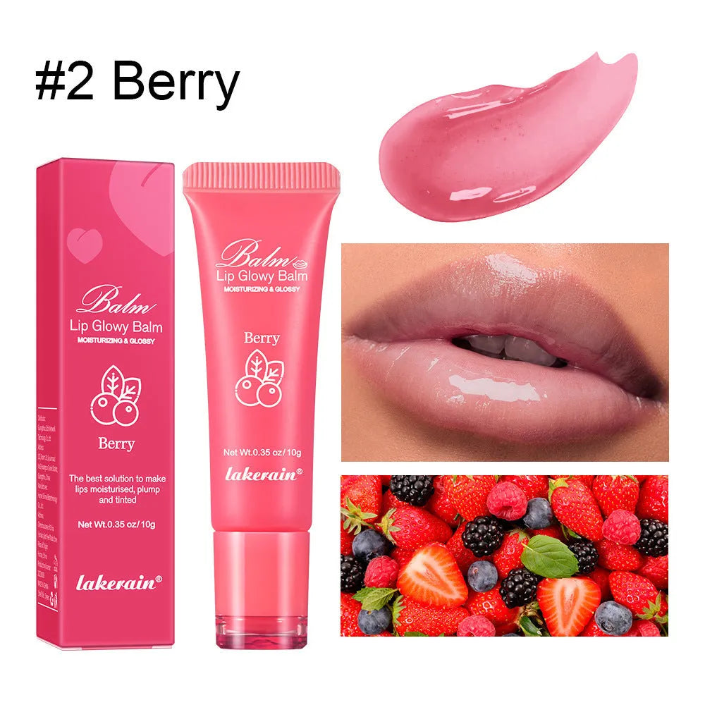 Women's lip gloss set with yellow peach, berry, pomelo and grape fruit flavour options