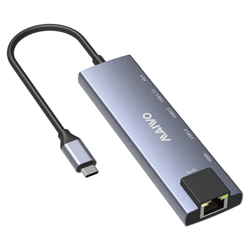 Aluminium Steam Deck docking station with six ports including HDMI, Ethernet, and USB, shown with a 15cm cable