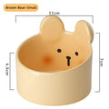Ceramic pet feeding bowls with neck protection design in white rabbit and brown bear patterns