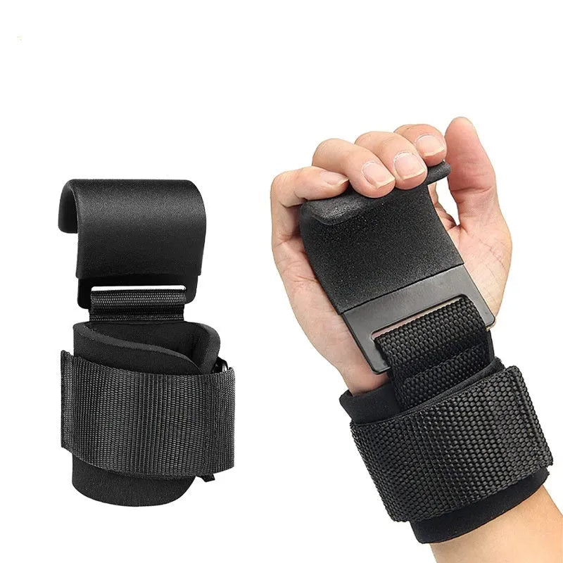 Black fitness wrist grip hook with adjustable strap for pull-up training