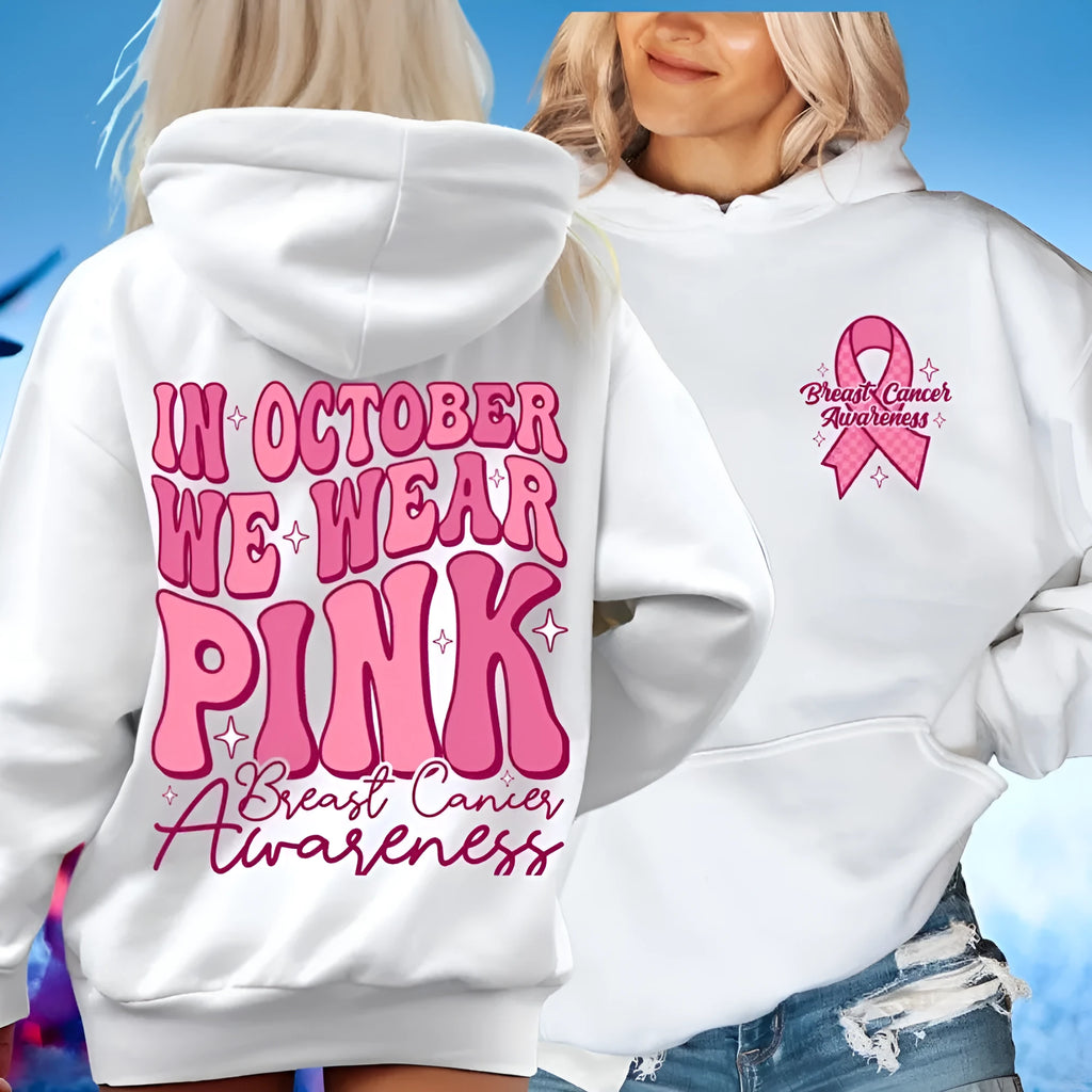 Breast Cancer Awareness hoodie with retro pattern and side seam pocket in pink colour.