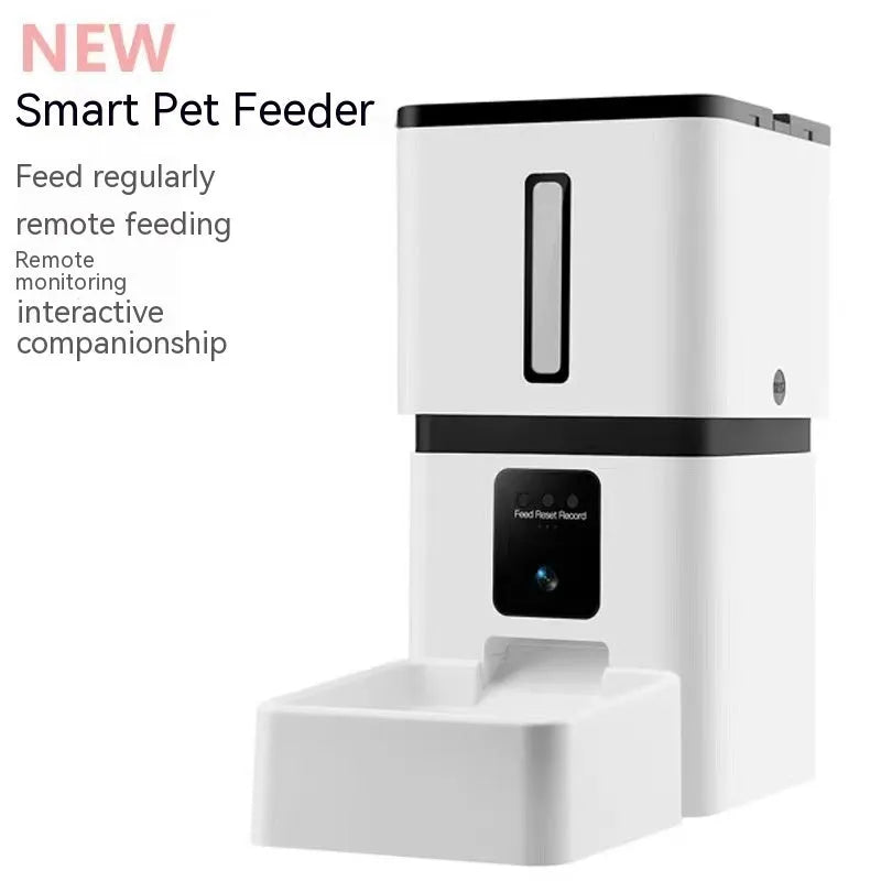 White 8L WiFi intelligent pet feeder with automatic timing and quantitative dispensing for dogs and cats