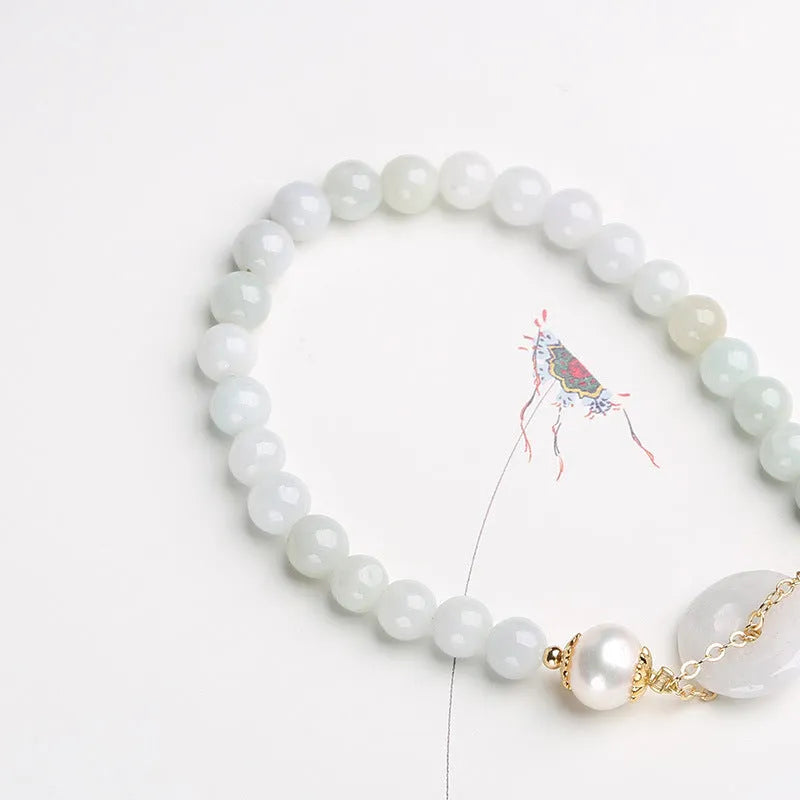 Jade and pearl bracelet for women with geometric peace buckle design in national style