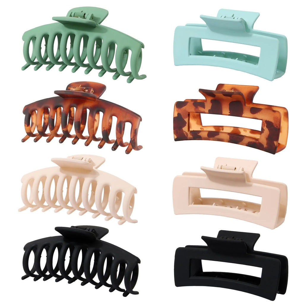 Six nude colour pointed toe hair clips with quadrilateral design and frosted plastic grips