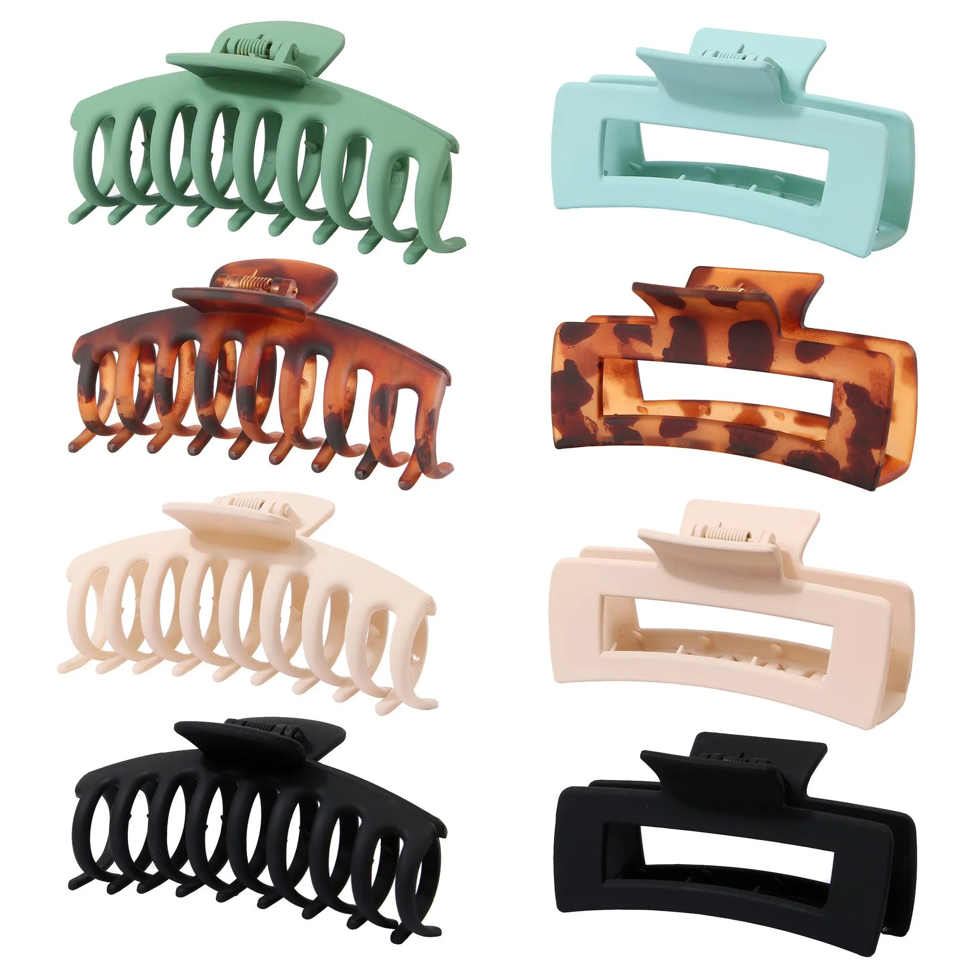 Six nude colour pointed toe hair clips with quadrilateral design and frosted plastic grips