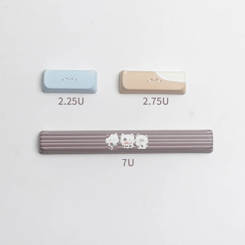 Sea Salt Cat design PBT key cap set showing sublimation printed artwork on keyboard keys