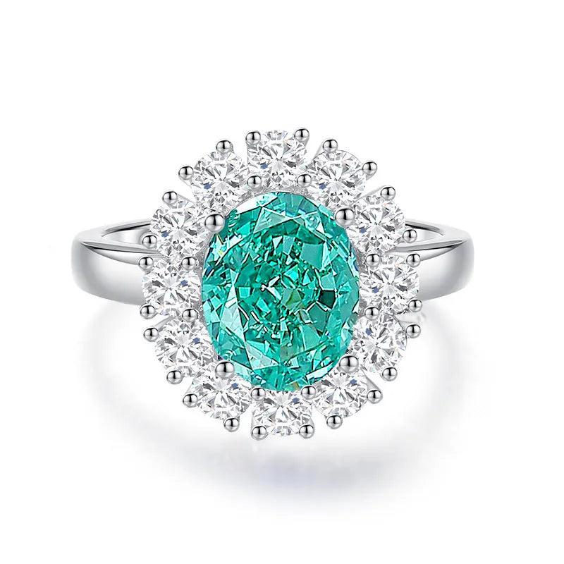 Geometric S925 silver ring for women with an inlaid Palaibahao and high carbon diamond on a white background.