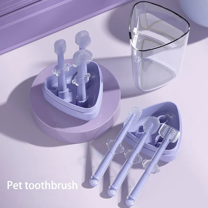 Blue silicone finger pet toothbrush for cleaning dog and cat teeth