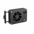 Black aluminium computer radiator with dimensions 89mm x 52mm x 25.95mm showing cooling fins and connection points