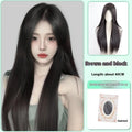 Women's full-head wig with seamless forehead lace construction in brown black colour