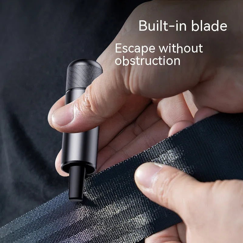 Aluminium alloy car safety escape hammer with seatbelt cutter, 88mm length with sand-blasted finish