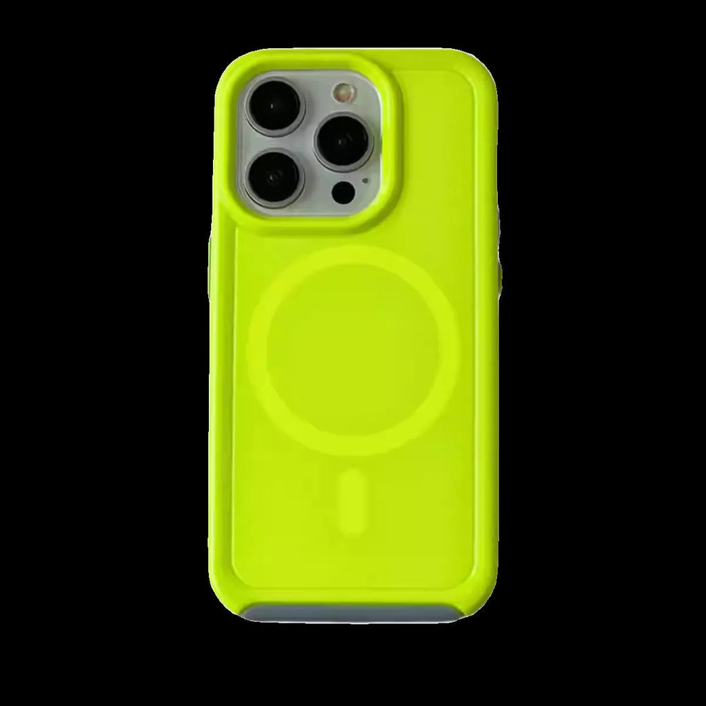 Magnetic matte silicone phone case for iPhone in fluorescent green with anti-fall protection