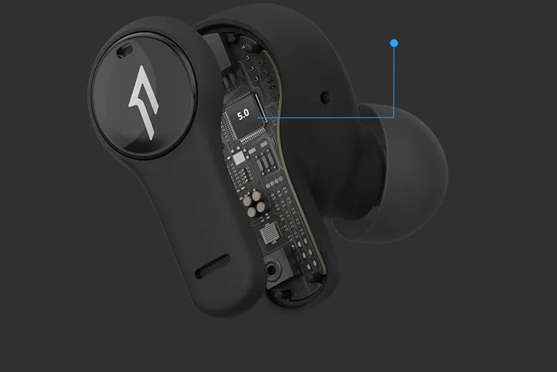 True wireless Bluetooth sports headset with waterproof rating in black and white colour options