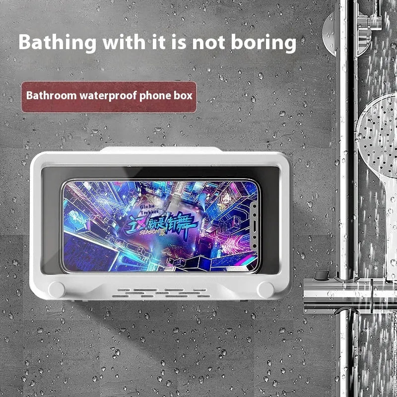 Bathroom waterproof punch-free wall-mounted touch screen anti-fog mobile phone bracket in electroplated white with rotatable arm and free base gel aromatherapy