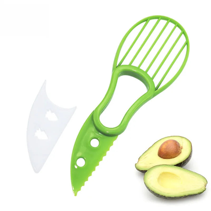 Multifunctional avocado knife in green polypropylene with modern simplicity design for peeling and slicing