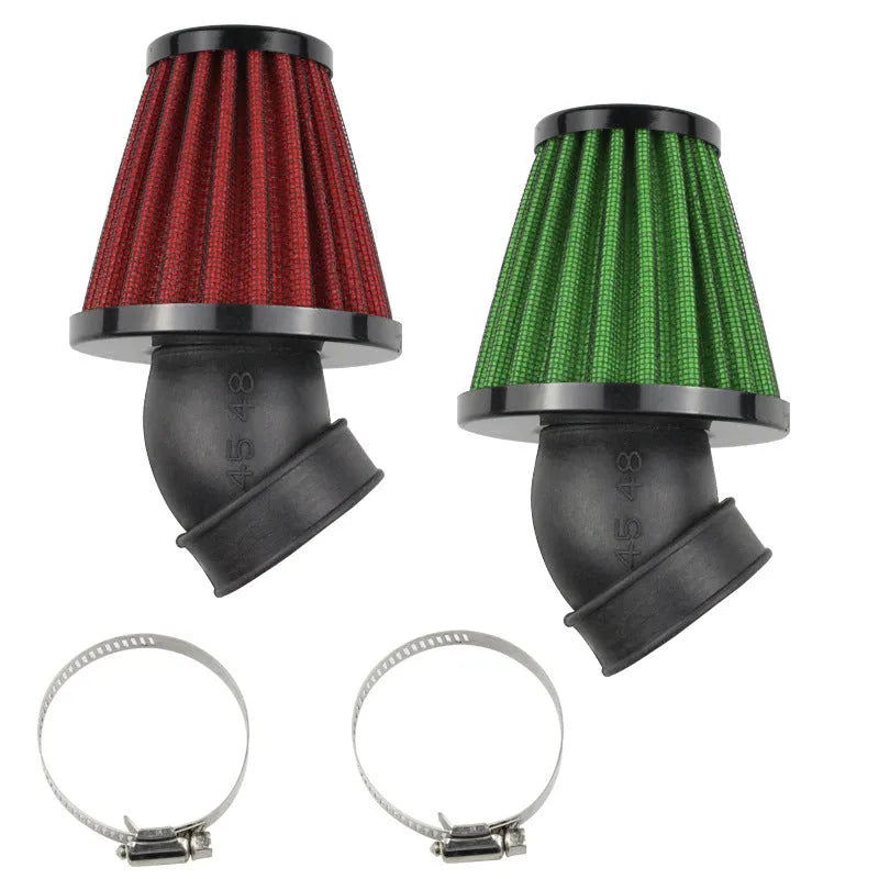 Mushroom-head motorcycle air filter for modification, red or green, 28mm to 48mm calibers, 42mm inner and 45mm outer diameter