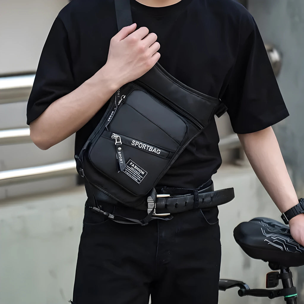 Men's outdoor cycling leg bag in waterproof nylon with crossbody strap