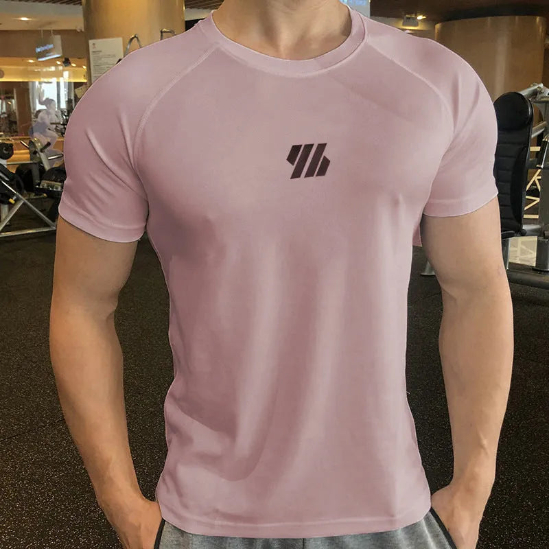Men's quick-drying compressed sports top in solid colour, available in black white light pink navy blue, sizes M to 3XL