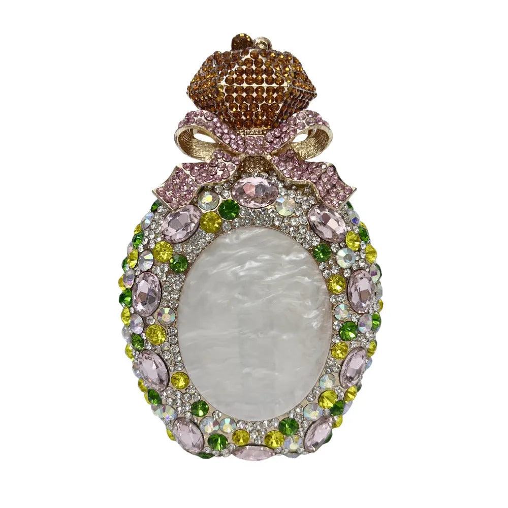 Women's gold alloy clutch bag with full diamond crystal decoration for evening events