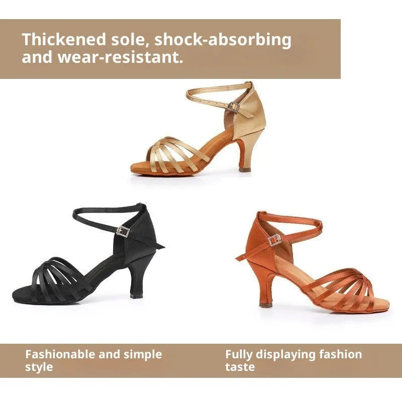 Latin dance shoes for women soft bottom 5cm heel leather sole beige colour