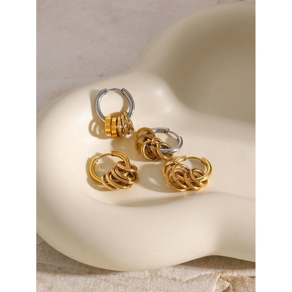 Stainless steel electroplated ins style earrings in gold or silver tone on a plain background.