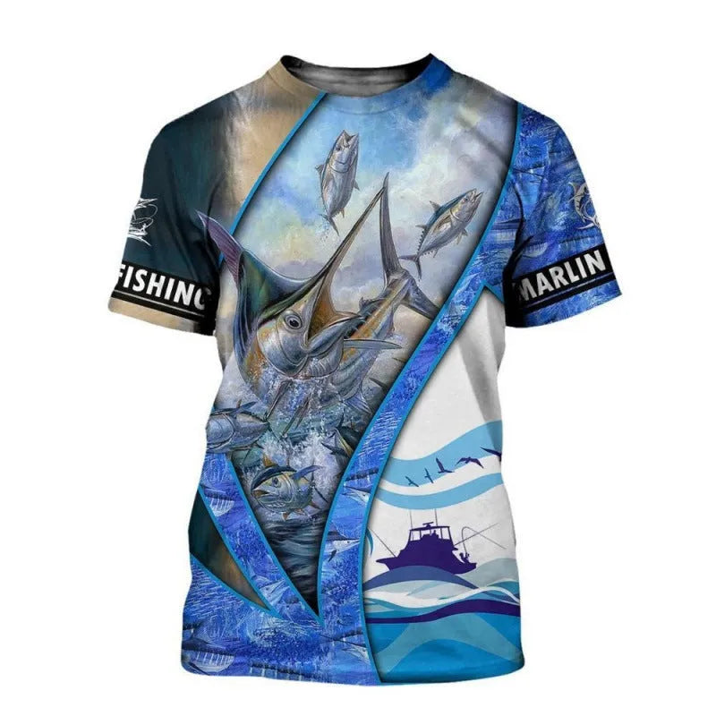 Men's fishing pattern printed t-shirt in loose fit with digital print design