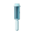 Blue reusable pet hair remover with self-cleaning base on a carpet.