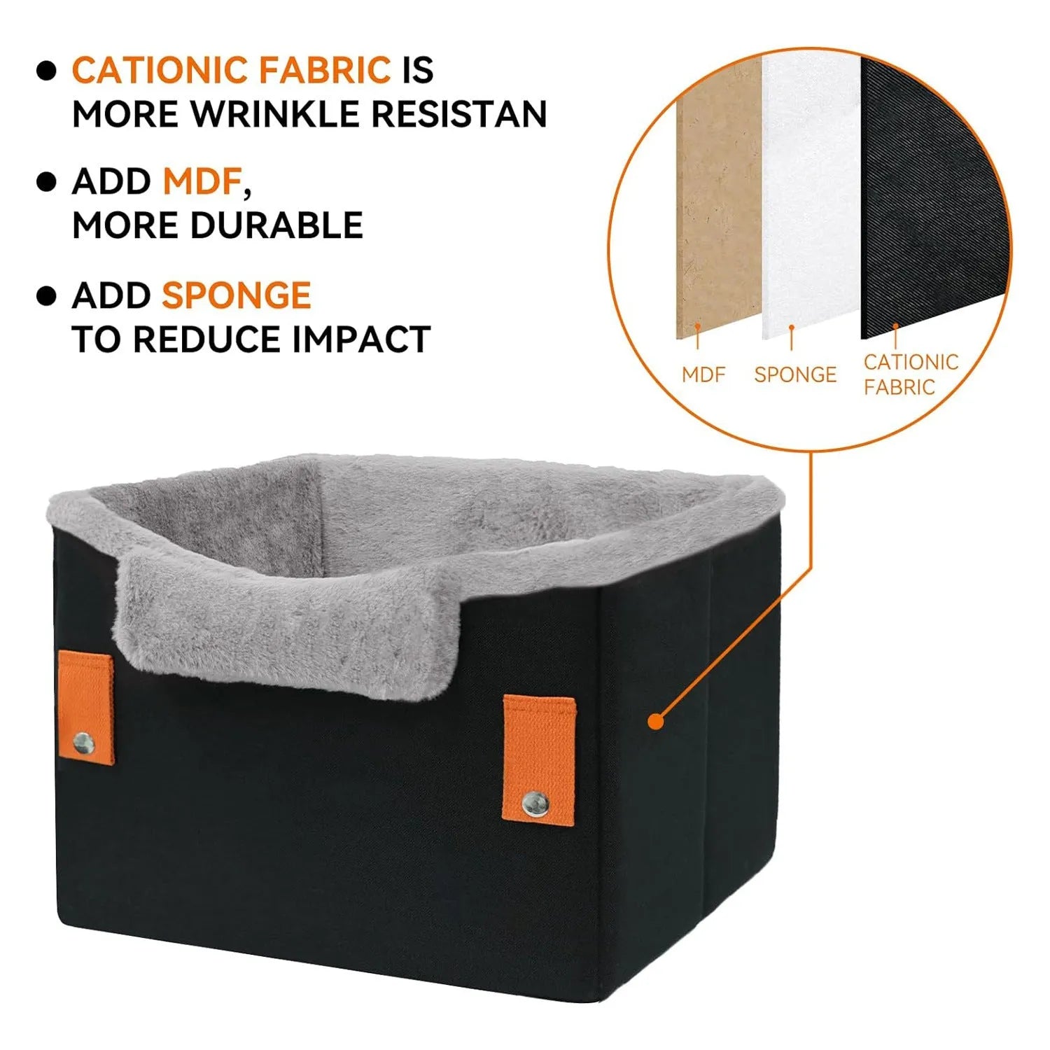 Small dog car seat in grey with safety buckle and fleece lining, measuring 40.6 x 33 x 28 cm