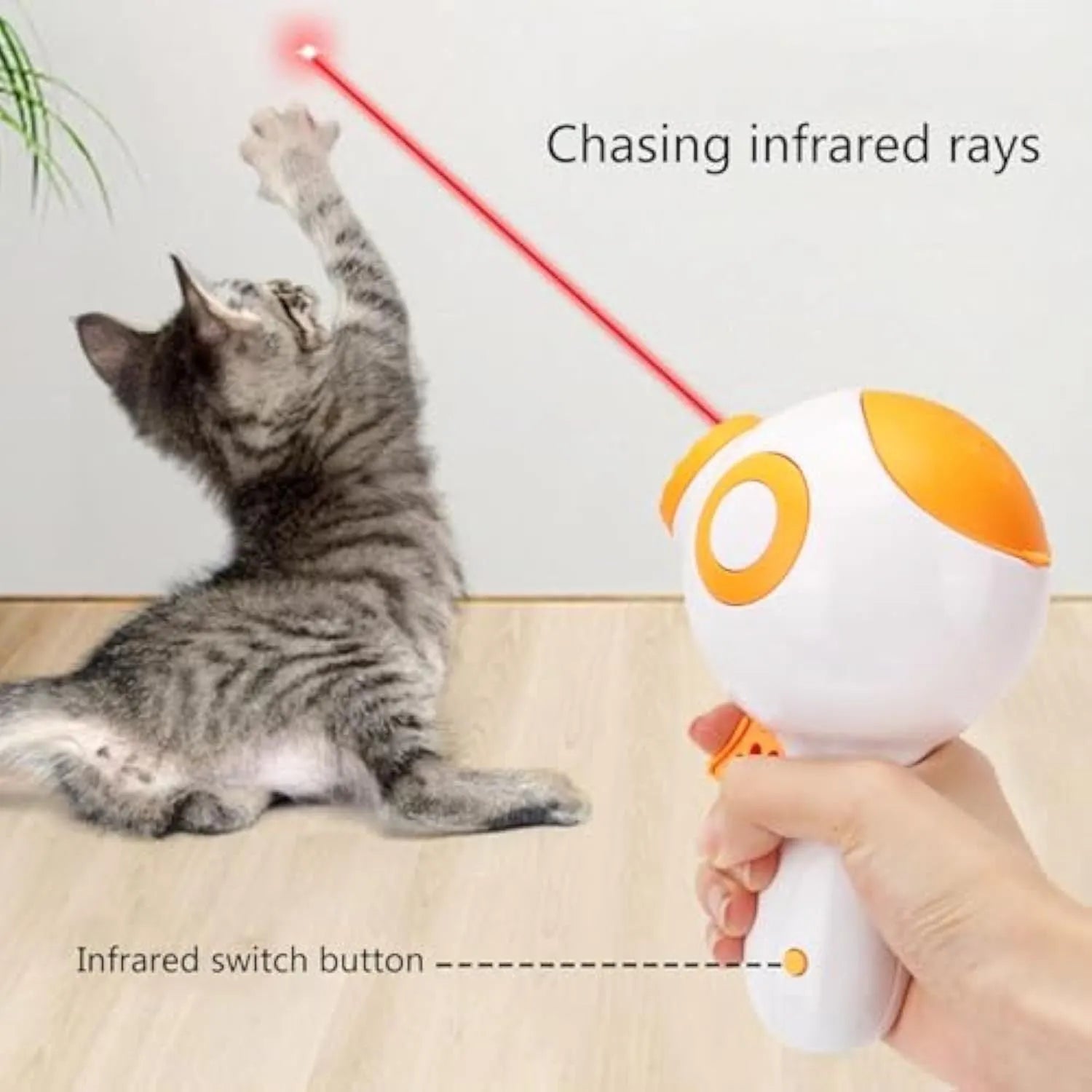 Green, orange, and pink plastic dog treat launcher toy with dispenser for interactive play and training.