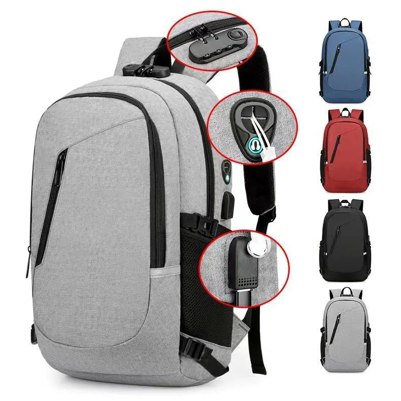 Oxford cloth computer backpack in blue colour showing 35 litre capacity and street style design