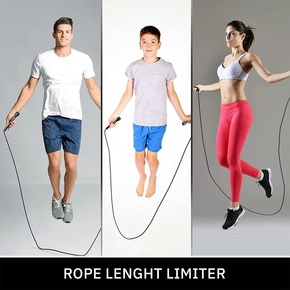 Children's black skipping rope with 2.8m specification, PP material, PVC fitness rope for running sports and training