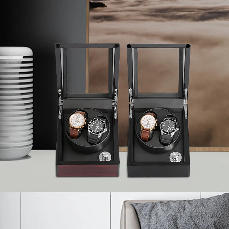 W136D-BT watch winder in red piano lacquer with transparent acrylic front, five-speed adjustment, Japan Mabuchi movement, 16x16x17.5cm