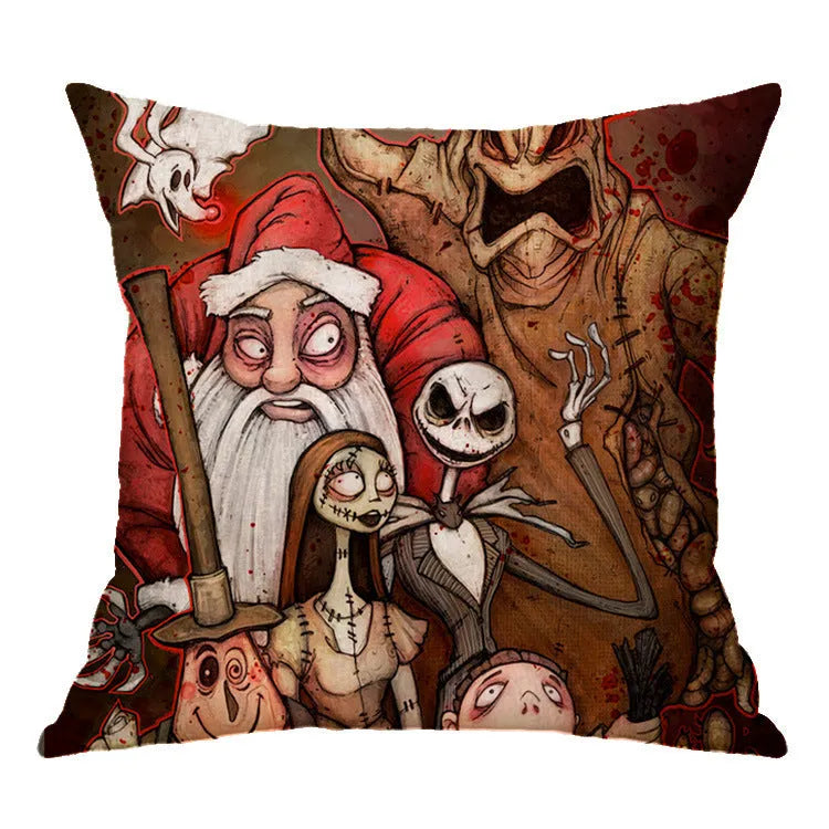 Linen skull Halloween pillow cover, 45x45cm square cushion case available in 34 listed colours
