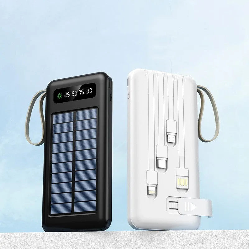 Solar power bank in cool black or ivory white with polymer lithium ion cell and 20000mA/30000mA capacity options