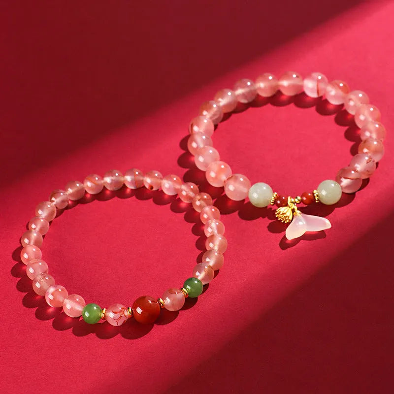 Handcrafted ice floating south red white agate fishtail bracelet for women with bead detail