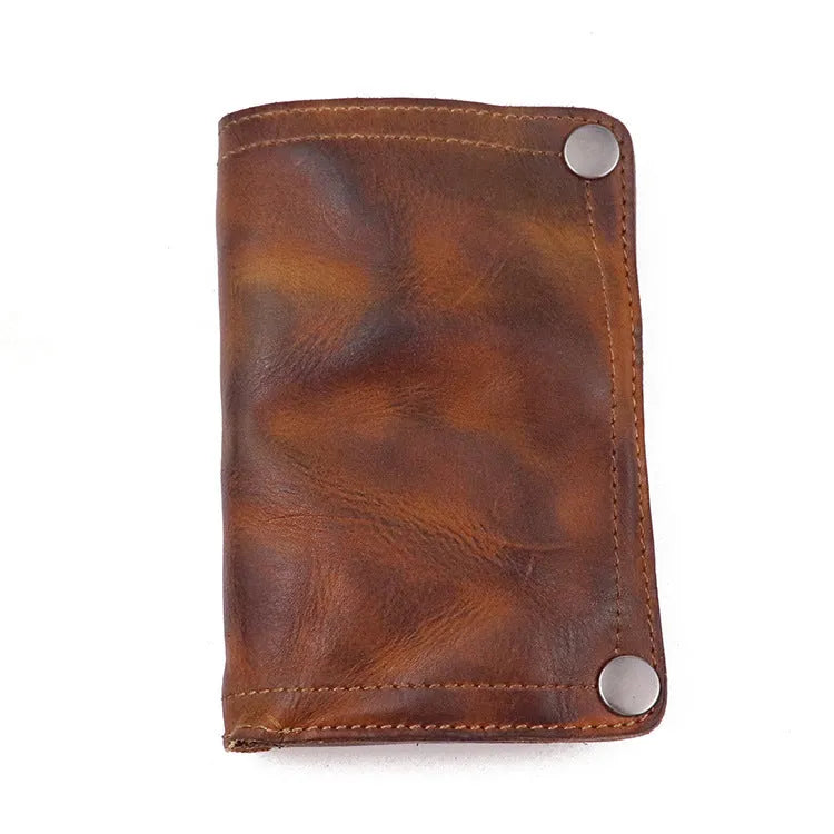 Men's retro style long vertical wallet in genuine cowhide leather with multiple card slots and compartments