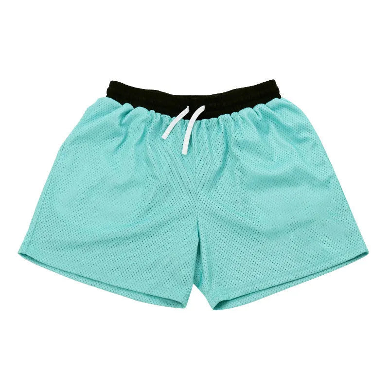 Men's solid-colour mesh quick-drying shorts for running in summer, shown in multiple colour options.