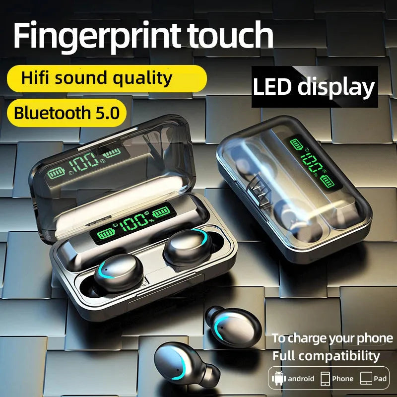 Mini wireless Bluetooth earbuds in black with earplug design for sports