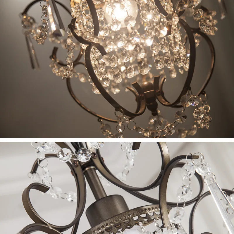 Small crystal chandelier with iron body in chrome finish, 27x27x33cm, adjustable height, LED light source