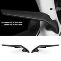 Pair of black CNC aluminium rotating rearview mirrors for Yamaha YZFR6 and R7 motorcycles on white background