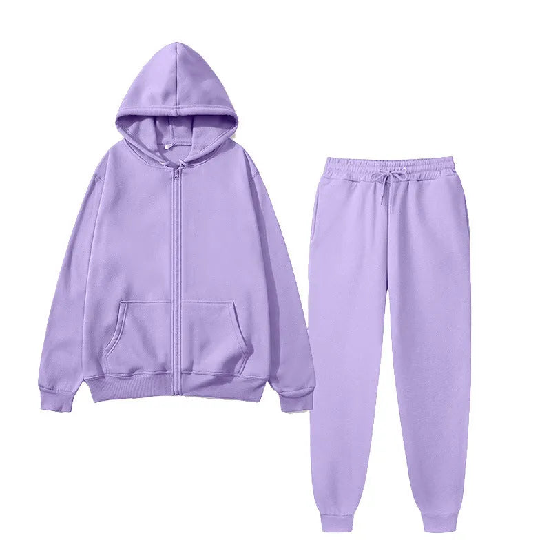 Men's sports fleece suit with long-sleeve jacket and trousers in solid colour polyester blend, sizes S to XXXL