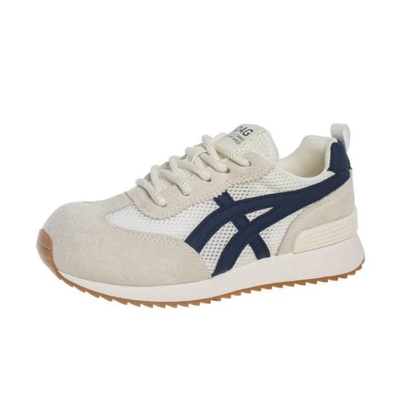 Women's casual lace-up sneakers in pink, white, or yellow with a non-slip sole and cloth lining.