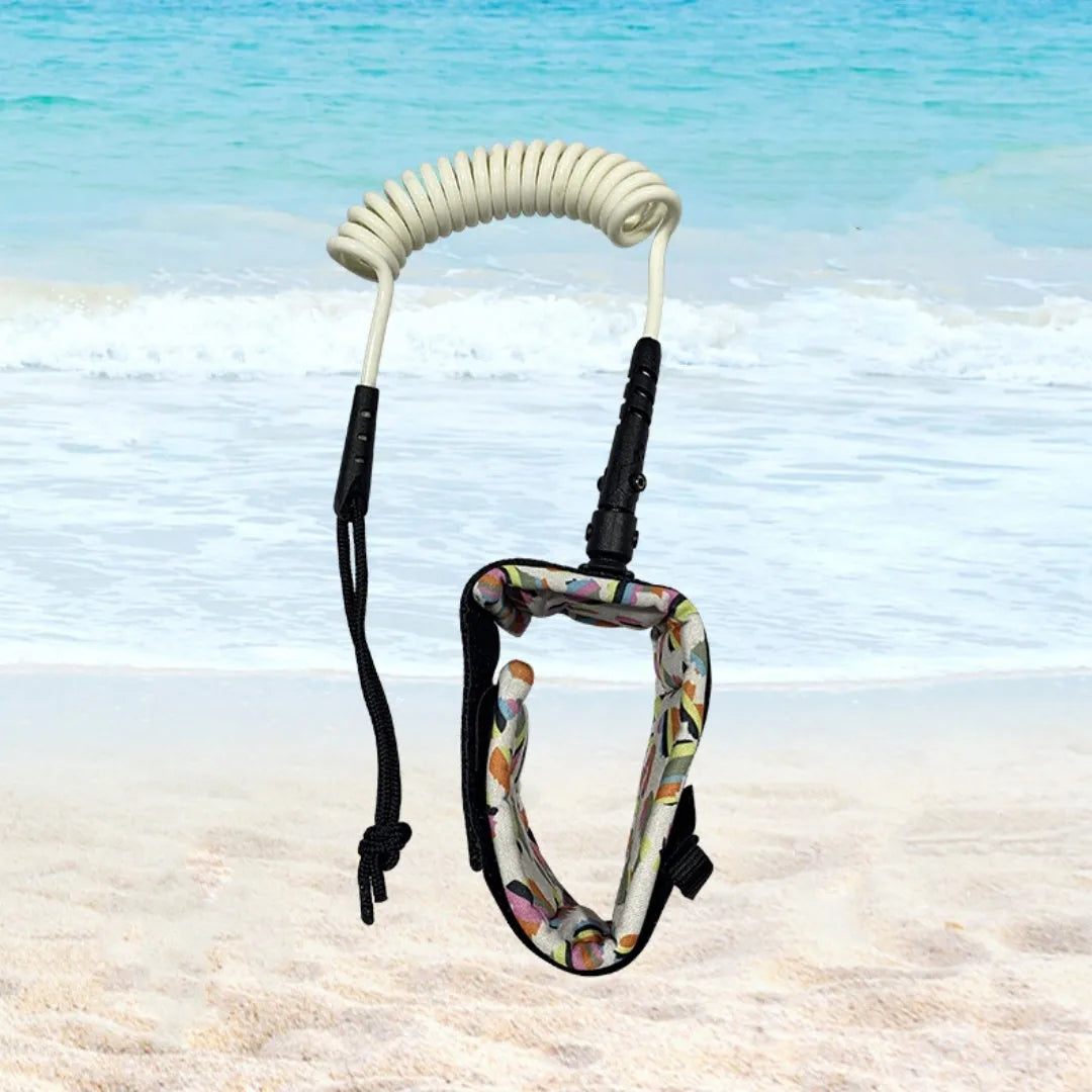 High elasticity surfboard hand holding rope on a plain background.