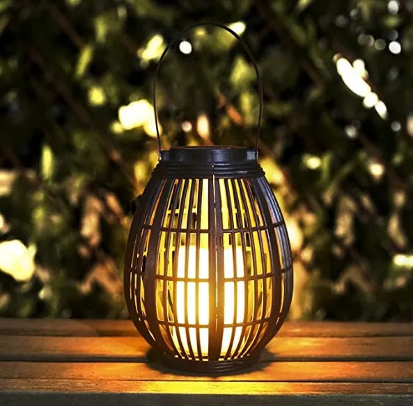 Solar retro rattan garden light with oval design for patio decoration
