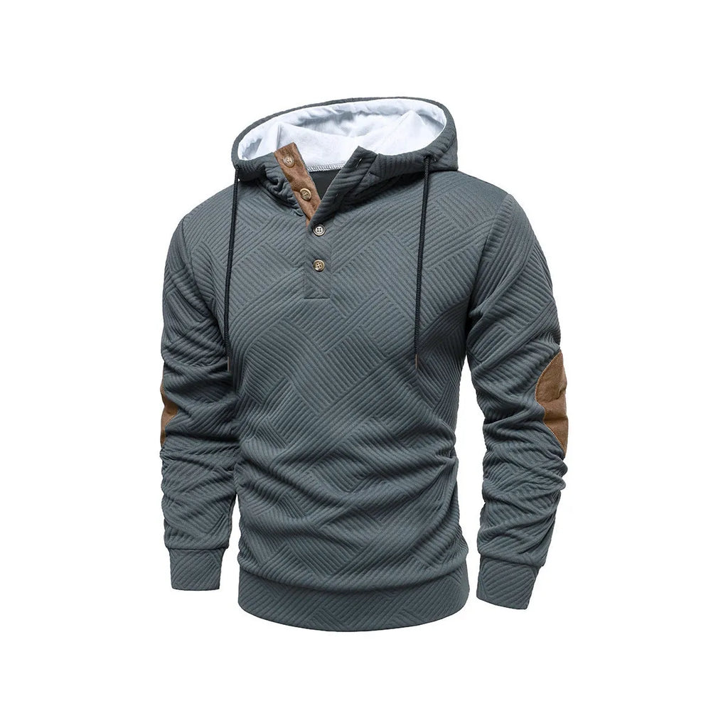 Men's loose hooded polyester fibre pullover in apricot colour, long sleeves, casual style